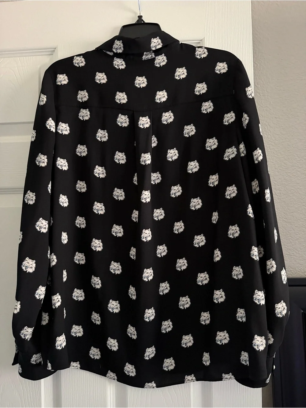 kate spade Black Cat-Pattern Pearl-Button Shirt